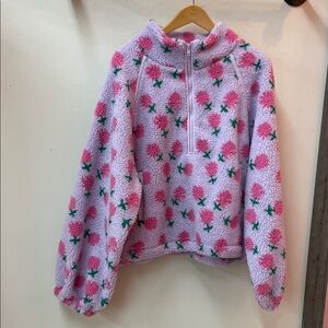 Very J Pink and Green Floral Fleece Jacket